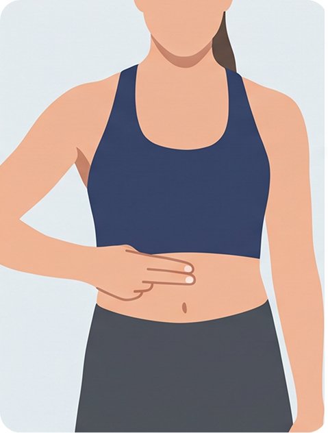 Step 2: Fingers placed horizontally just above the woman's tummy button