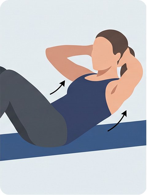 Step 3: Woman lifting head and shoulders into a small crunch